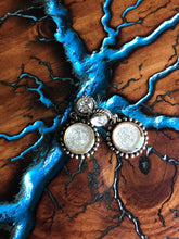 Load image into Gallery viewer, Artisan Jewelry Ala Blanca St. Benedict Cross Medal Earrings German Silver Tombaga Swarovski Crystal