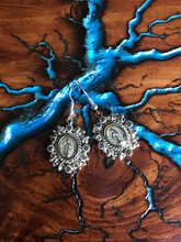Load image into Gallery viewer, Artisan Jewelry Ala Blanca Our Lady of Guadalupe Earrings German Silver Swarovski Crystal