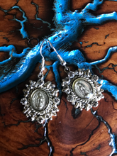 Load image into Gallery viewer, Artisan Jewelry Ala Blanca Our Lady of Guadalupe Earrings German Silver Swarovski Crystal