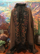 Load image into Gallery viewer, Artisan Alpaca Sweater Shawl Peru Black Brown Hand-Finished Embroidered