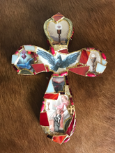 Load image into Gallery viewer, Catholic Mosaic Art Cross Holy Communion Holy Spirit Small Red Beadeed