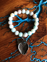 Load image into Gallery viewer, Artisan Jewelry Amazonite Natural Stone Stretch Bracelet Immaculate Heart of Mary Bronze Holy Medal Charm