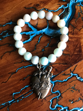 Load image into Gallery viewer, Artisan Jewelry Amazonite Natural Stone Stretch Bracelet Immaculate Heart of Mary Bronze Holy Medal Charm