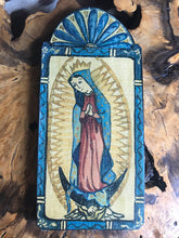 Load image into Gallery viewer, Folk Art Retablo Our Lady of Guadalupe St. Juan Diego Americas Mexico Garlick