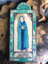 Load image into Gallery viewer, Folk Art Retablo Saint Elizabeth Pregnant Women Saint John the Baptist Cousin Garlick