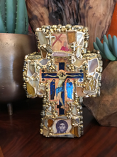 Load image into Gallery viewer, Catholic Mosaic Art Standing Cross Icons Gold