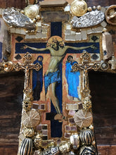 Load image into Gallery viewer, Catholic Mosaic Art Cross Icons Crucifix Gold