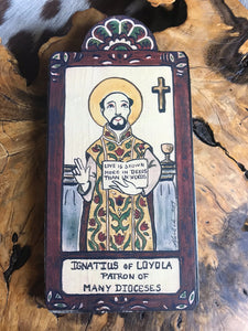 Folk Art Retablo Saint Ignatius Loyola Soldiers Spiritual Retreats Society of Jesus Jesuits Garlick