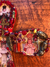 Load image into Gallery viewer, Catholic Mosaic Art Cross Infant of Prague Small Red Beaded
