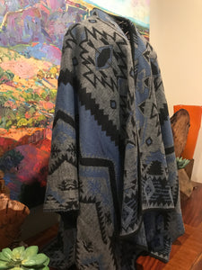 Artisan Caamano Alpaca Shawl Peru Southwestern Blue Gray Black