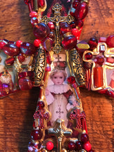 Load image into Gallery viewer, Catholic Mosaic Art Cross Infant of Prague Small Red Beaded
