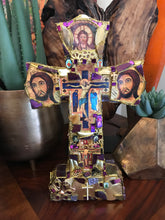 Load image into Gallery viewer, Catholic Mosaic Art Standing Cross Icons Purple Gold
