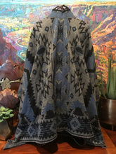 Load image into Gallery viewer, Artisan Caamano Alpaca Shawl Peru Southwestern Blue Gray Black
