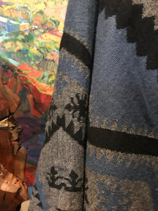 Artisan Caamano Alpaca Shawl Peru Southwestern Blue Gray Black