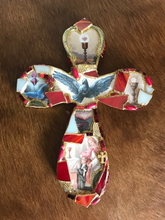 Load image into Gallery viewer, Catholic Mosaic Art Cross Holy Communion Holy Spirit Small Red Beadeed
