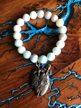 Load image into Gallery viewer, Artisan Jewelry Amazonite Natural Stone Stretch Bracelet Immaculate Heart of Mary Bronze Holy Medal Charm
