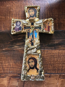 Catholic Mosaic Art Cross Icons Crucifix Gold