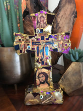 Load image into Gallery viewer, Catholic Mosaic Art Standing Cross Icons Purple Gold
