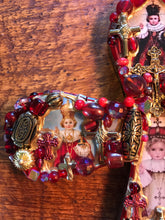 Load image into Gallery viewer, Catholic Mosaic Art Cross Infant of Prague Small Red Beaded
