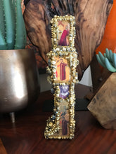 Load image into Gallery viewer, Catholic Mosaic Art Standing Cross Gold Gray Black White Beads
