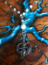 Load image into Gallery viewer, Artisan Jewelry Silver Anchor Charm White Pearl Clear Crystal Necklace
