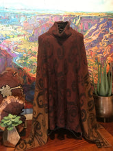 Load image into Gallery viewer, Artisan Caamano Alpaca Pancho Cowl Peru Ombre Mustard Gold Chocolate Brown
