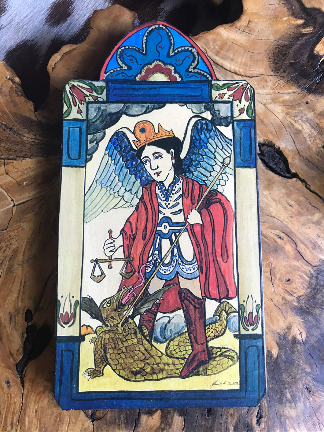 Folk Art Retablo Archangel Michael Police Soldiers Military Paratroopers Mariners Grocers Garlick