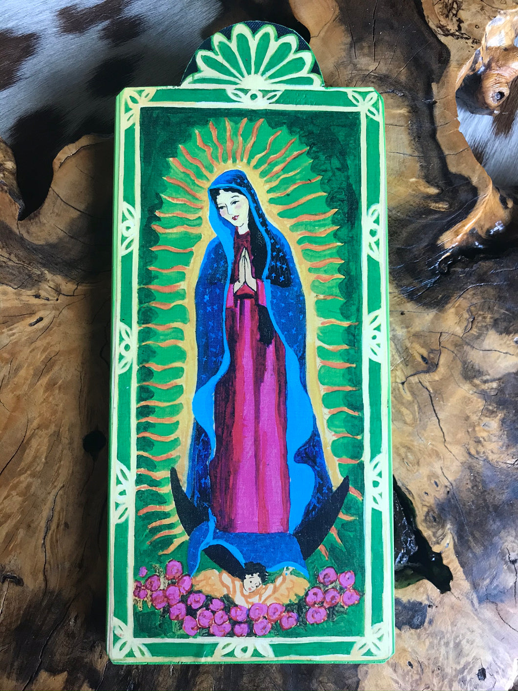 Folk Art Retablo Our Lady of Guadalupe Americas Mexico St. Juan Diego Garlick