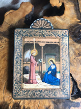 Load image into Gallery viewer, Folk Art Retablo Annunciation Blessed Virgin Mary Archangel Gabriel Fiat Garlick
