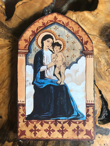 Folk Art Retablo Madonna and Child Blessed Virgin Mary Jesus Garlick