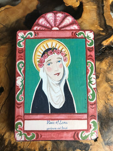 Folk Art Retablo Saint Rose of Lima Florists Gardeners Embroiderers Latin America Philippines Garlick