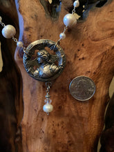 Load image into Gallery viewer, Artisan Jewelry Saint Joan of Arc Charm Silver Freshwater Pearl Necklace
