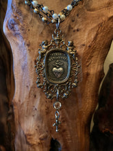 Load image into Gallery viewer, Artisan Jewelry French Bronze Frame Sacred Heart Montmarte Necklace Angels Cross
