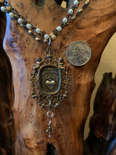 Load image into Gallery viewer, Artisan Jewelry French Bronze Frame Sacred Heart Montmarte Necklace Angels Cross
