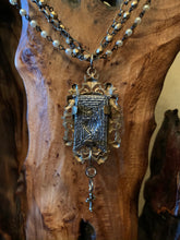 Load image into Gallery viewer, Artisan Jewelry French Bronze Frame Sacred Heart Montmarte Necklace Angels Cross
