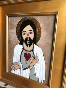 Folk Art Catholic Art Sacred Heart of Jesus Original Ethereal Icons Erin Leeper