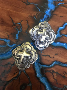 Artisan Jewelry Ala Blanca Hand Stamped Cross Earrings German Silver Southwestern