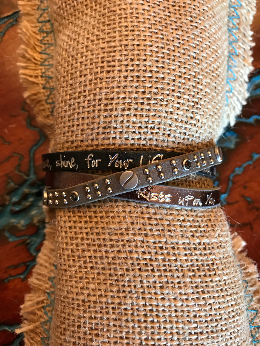 Good Works Divine Inspiration Scripture Bible Verse Leather Three Strand Swarovski Crystal Magnetic