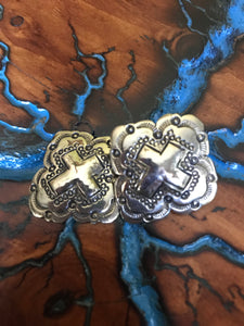 Artisan Jewelry Ala Blanca Hand Stamped Cross Earrings German Silver Southwestern