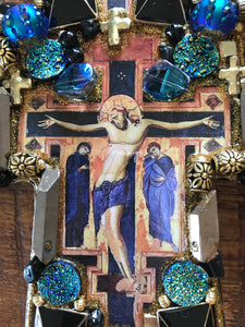 Catholic Mosaic Art Cross Icons Crucifix Blue