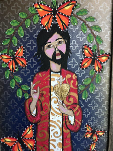 Folk Art Catholic Art Sacred Heart of Jesus Original Ethereal Icons Erin Leeper