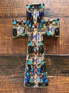 Catholic Mosaic Art Cross Icons Crucifix Blue