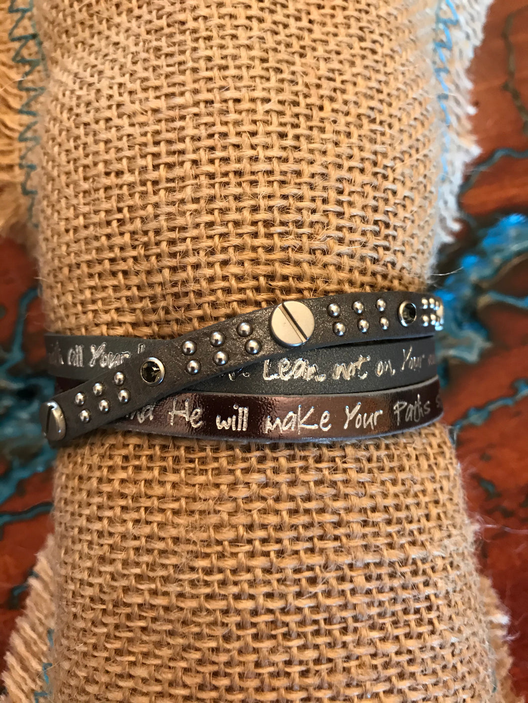 Good Works Bracelet Divine Inspiration Scripture Bible Verse Leather Three Strand Swarovski Crystal Magnetic