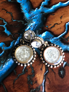 Artisan Jewelry Ala Blanca St. Benedict Cross Medal Earrings German Silver Tombaga Swarovski Crystal