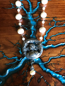 Artisan Jewelry Saint Joan of Arc Charm Silver Freshwater Pearl Necklace