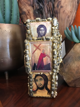 Load image into Gallery viewer, Catholic Mosaic Art Standing Cross Icons Gold
