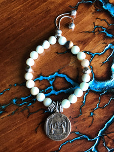 Artisan Jewelry Amazonite Natural Stone Stretch Bracelet Agnus Dei Lamb of God Bronze Holy Medal Charm