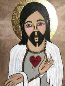 Folk Art Catholic Art Sacred Heart of Jesus Original Ethereal Icons Erin Leeper