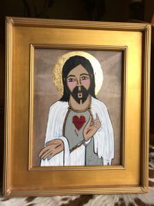 Folk Art Catholic Art Sacred Heart of Jesus Original Ethereal Icons Erin Leeper