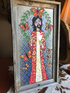 Folk Art Catholic Art Sacred Heart of Jesus Original Ethereal Icons Erin Leeper